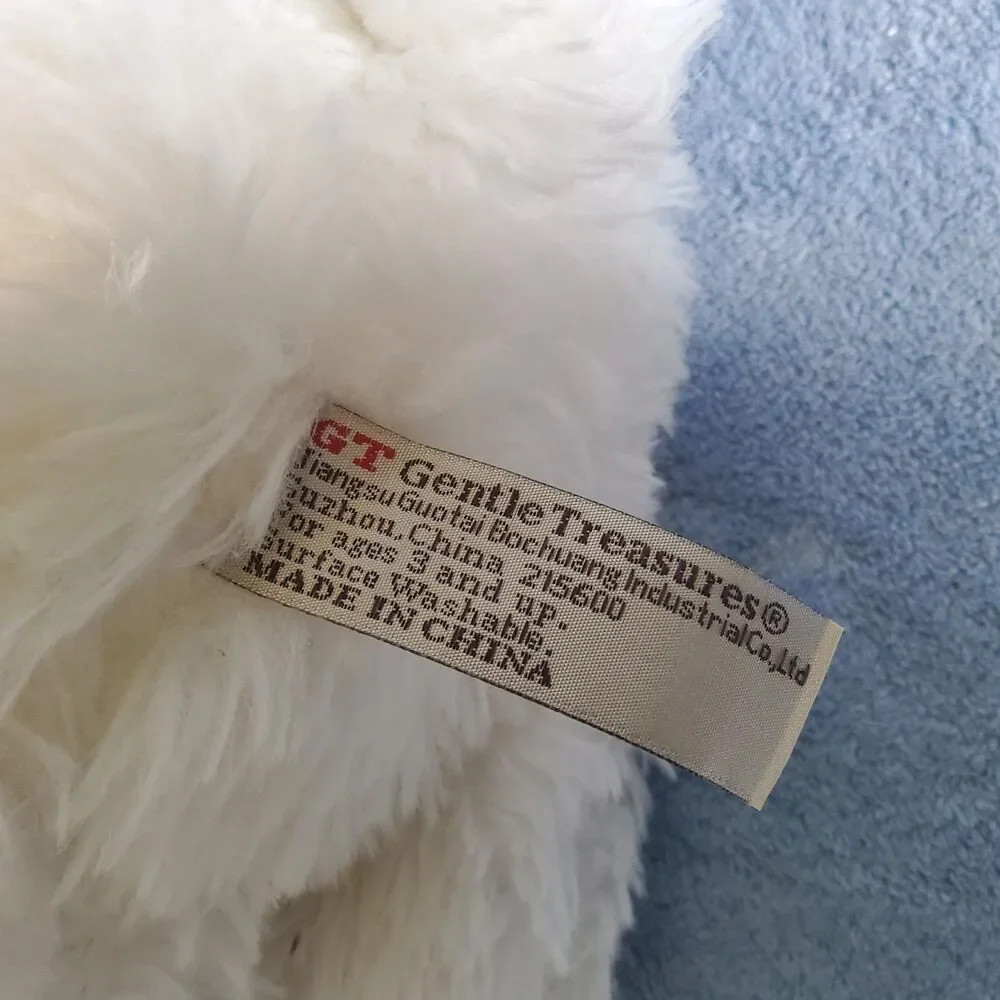 Gentle Treasures Plush White Dog Bear Red Plaid Winter Hat Scarf Holiday Stuff